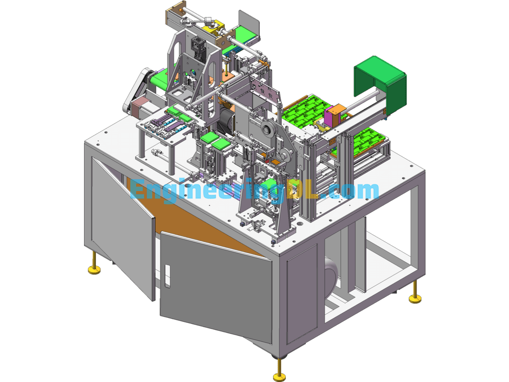 Square Lithium-Ion Battery Gluing Into The Shell Machine (Lithium Cells Automatically Loaded Into The Aluminum Shell) SolidWorks Free Download