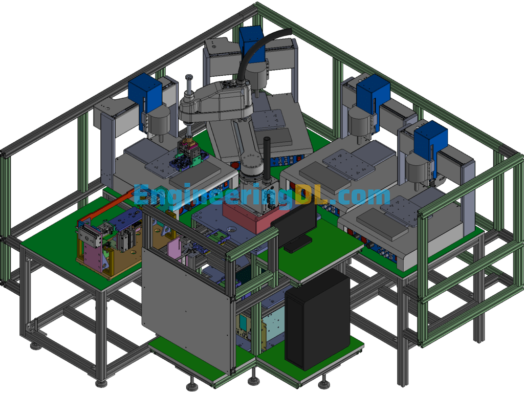 Robotic Automatic Handling System (6 Work Stations) 3D Exported Free Download