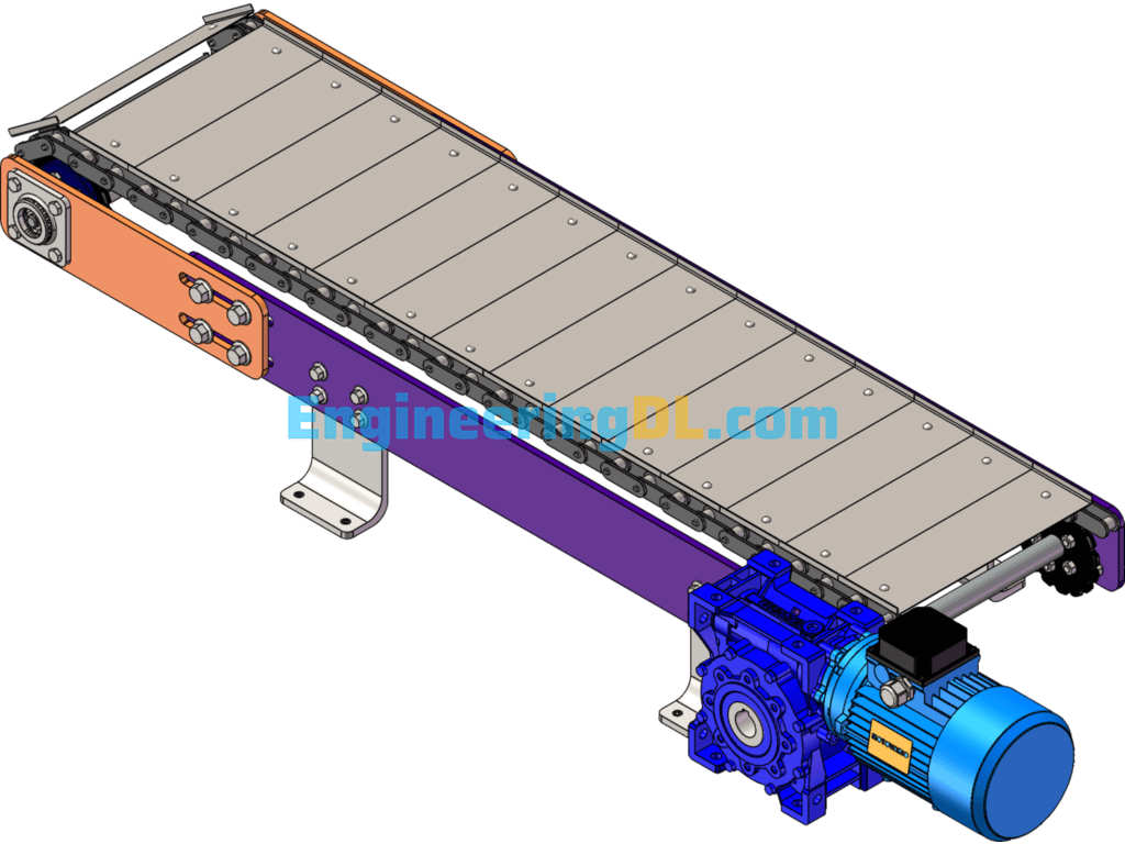 Plate Chain Conveyor 3d Model SolidWorks, 3D Exported Free Download