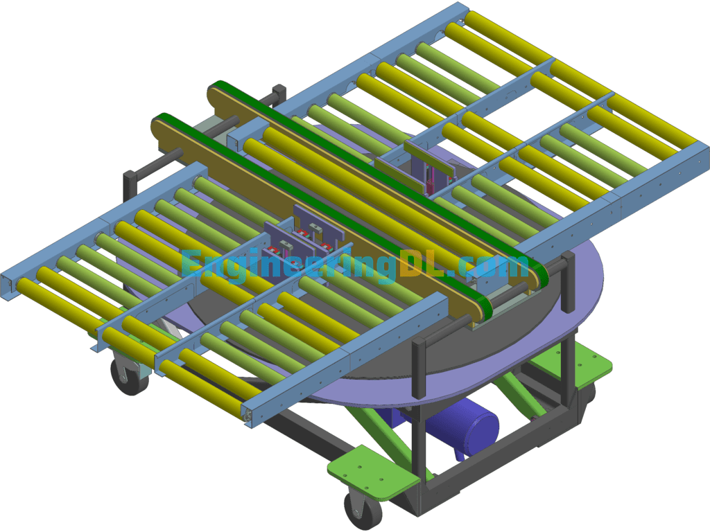 Flexible Turnover Conveyor Line Design (Liftable + Rotating + Shaping + Roller + Belt Line) 3D Exported Free Download