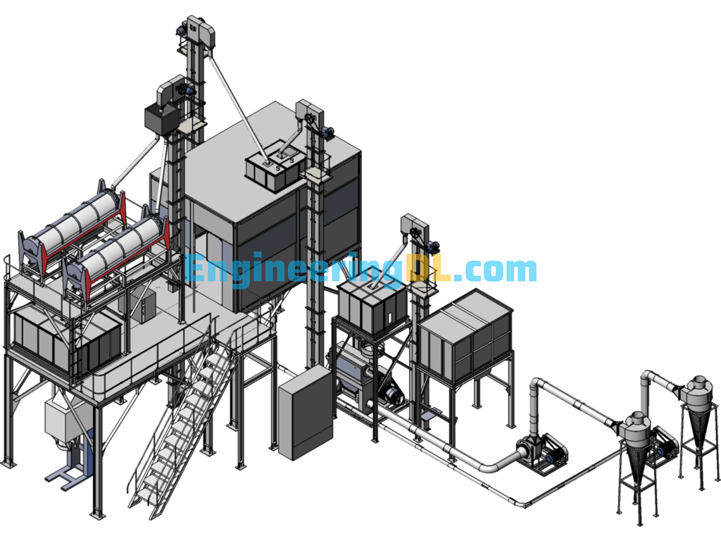 Rice Finishing Plant Full Set Of Equipment 3d Model SolidWorks, 3D Exported Free Download