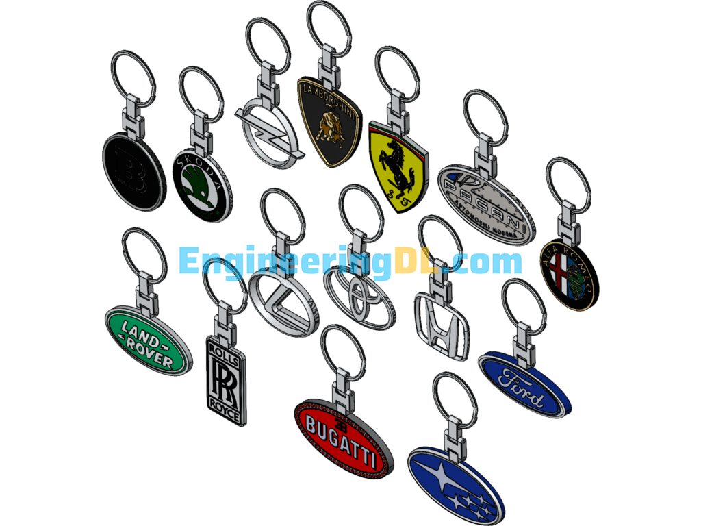 Car Badge Key Ring SolidWorks, 3D Exported Free Download