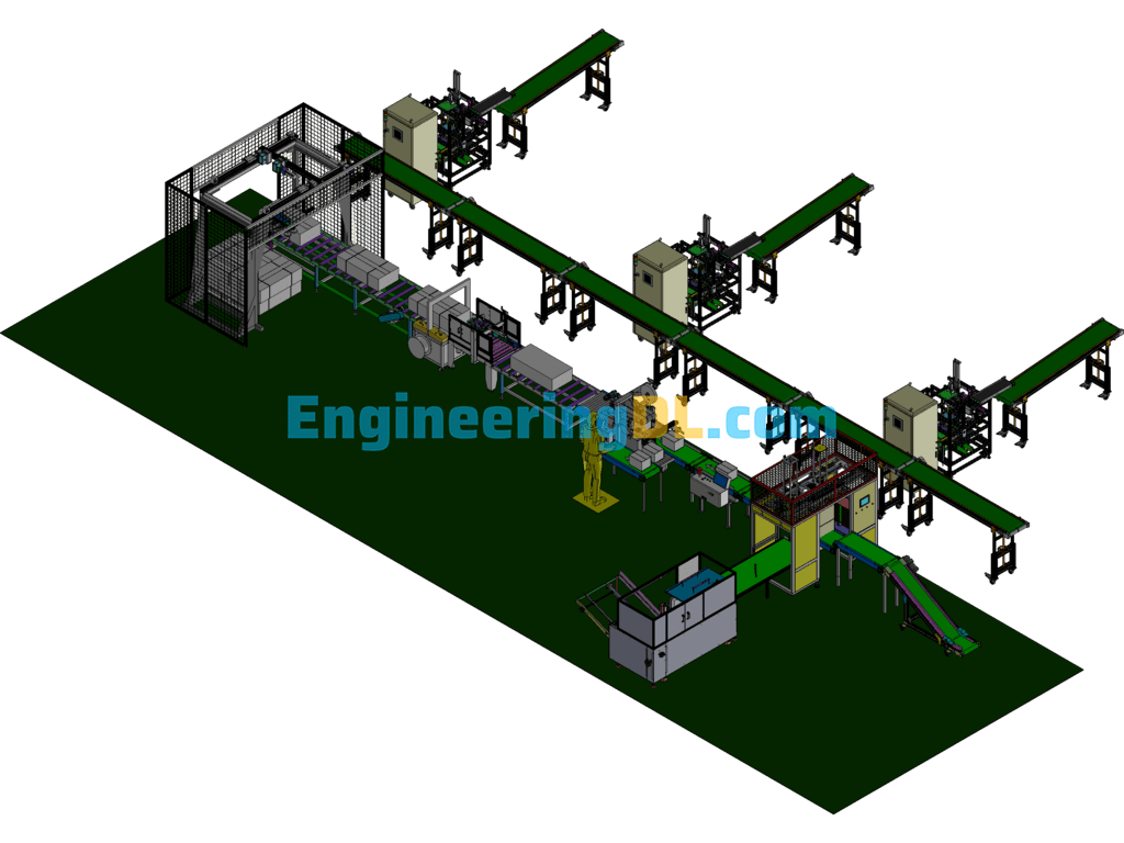 Injection Testing And Packaging Automatic Assembly Line SolidWorks, 3D Exported Free Download