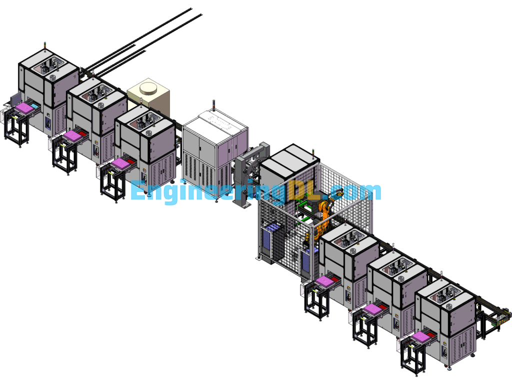 Battery Welding: Automatic Battery Cell Welding Production And Processing Line SolidWorks, 3D Exported Free Download