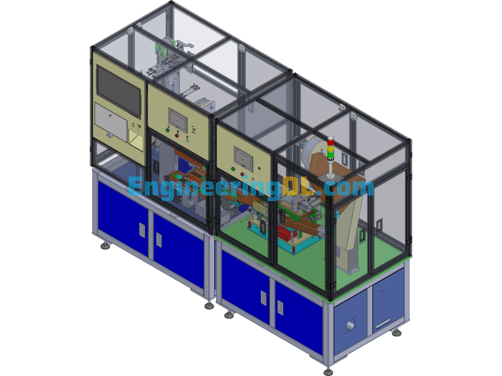 Battery Assembly Machine With Green Paper Machine 3D Exported Free Download