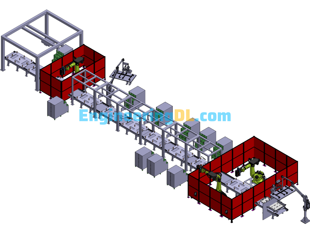 Battery Integration Line Semi-Automatic Assembly Line 3D Exported Free Download