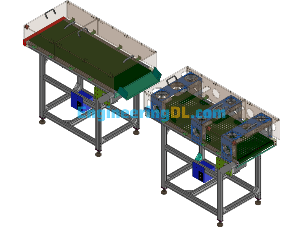Belt Conveyor 3D (With Cooling System) SolidWorks, 3D Exported Free Download
