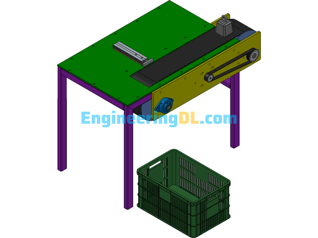 Belt Conveyor With Pushing Mechanism SolidWorks, 3D Exported Free Download