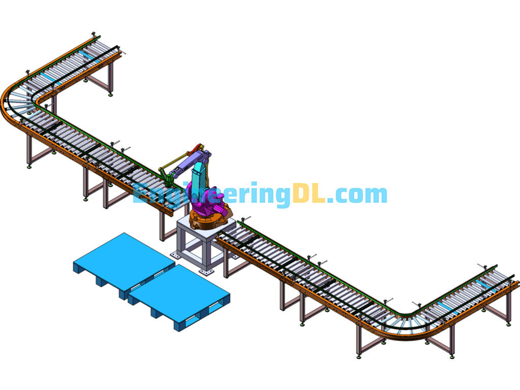 Palletizing Roller Line SolidWorks, 3D Exported Free Download