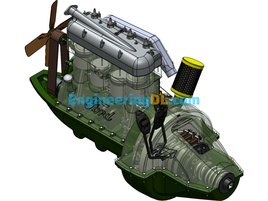 Ford Model T Engine+Transmission Transmission Mechanism SolidWorks Free Download