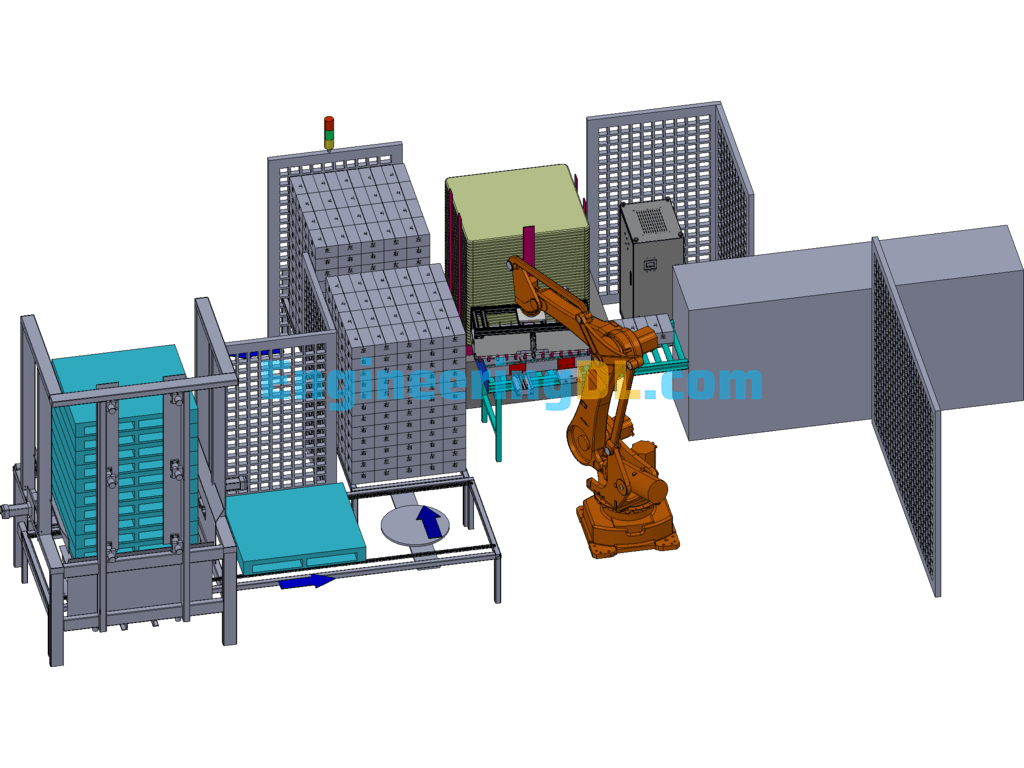 Carton Palletizing Automatic Production Line 3D Exported Free Download