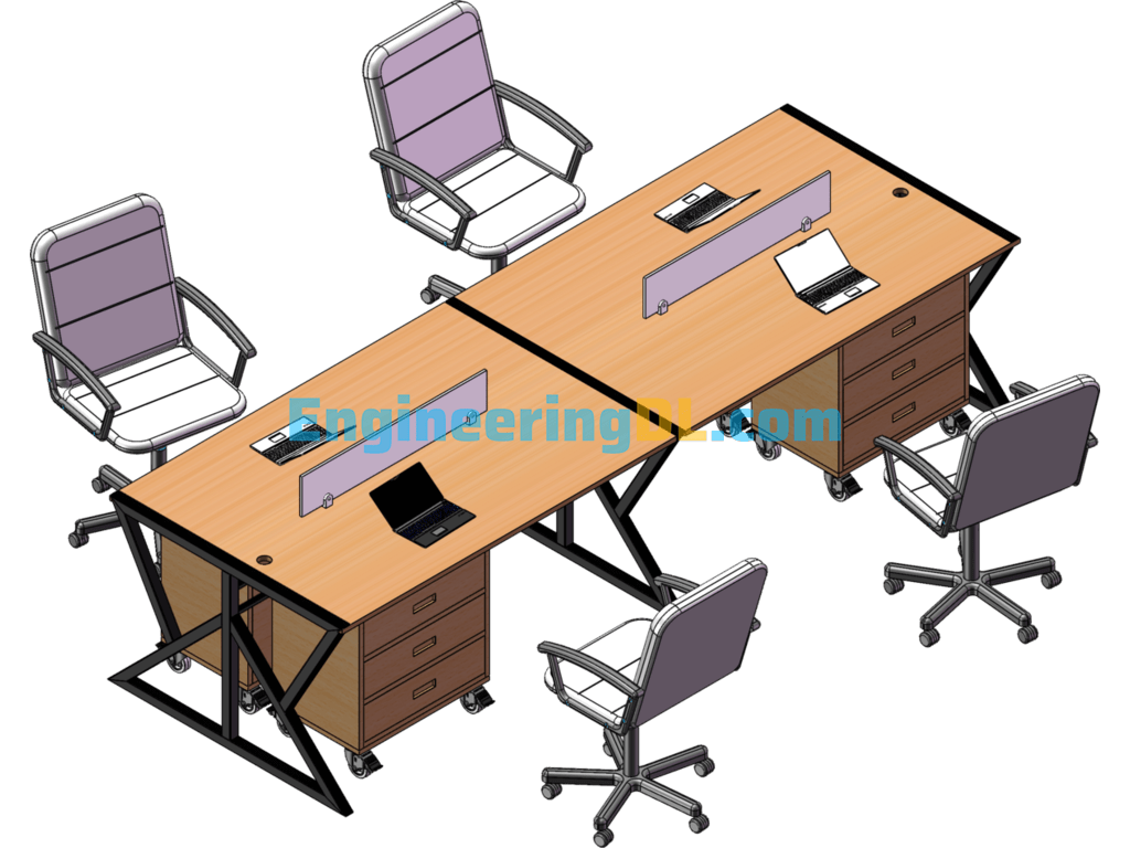 Combination Simple Modern Office Desk SolidWorks, 3D Exported Free Download