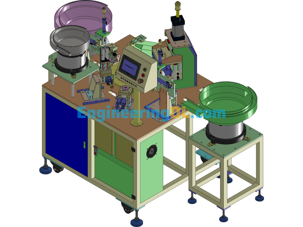 Automatic Round Cap Assembly Machine (Double Vibrating Disc Feeding - Turntable Type Structure) SolidWorks, 3D Exported Free Download