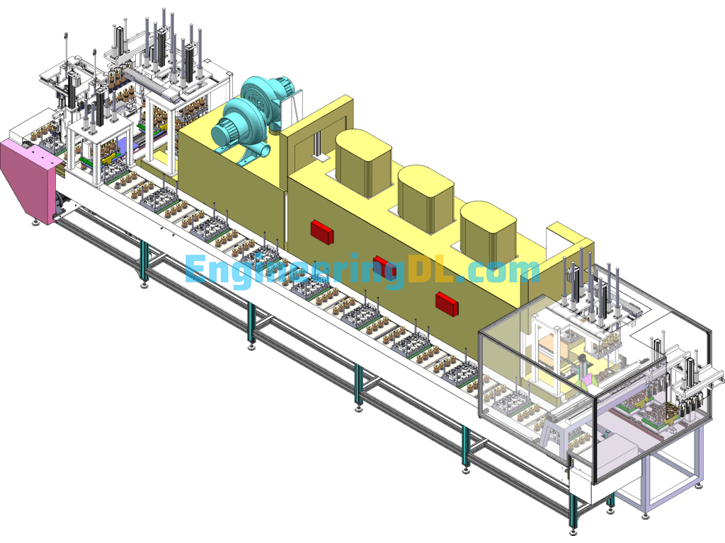 Automated Motor Rotor Cover Heating Furnace Line (BOM Included In Production) SolidWorks, 3D Exported Free Download