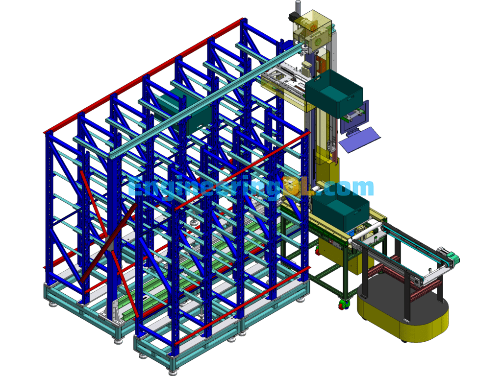 Automated Vertical Storage Warehouse SolidWorks, 3D Exported Free Download
