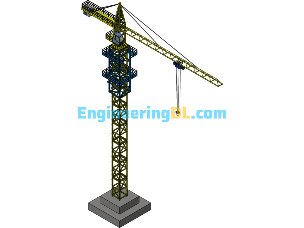 Self-Lifting Engineering Tower Crane Isometric Model SolidWorks Free Download