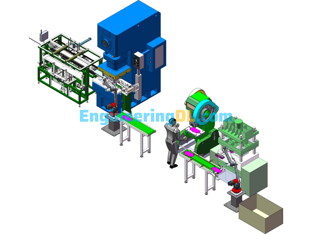 Drop Bending Automatic Stamping Line, Sheet Metal Stamping Press Line SolidWorks, 3D Exported Free Download