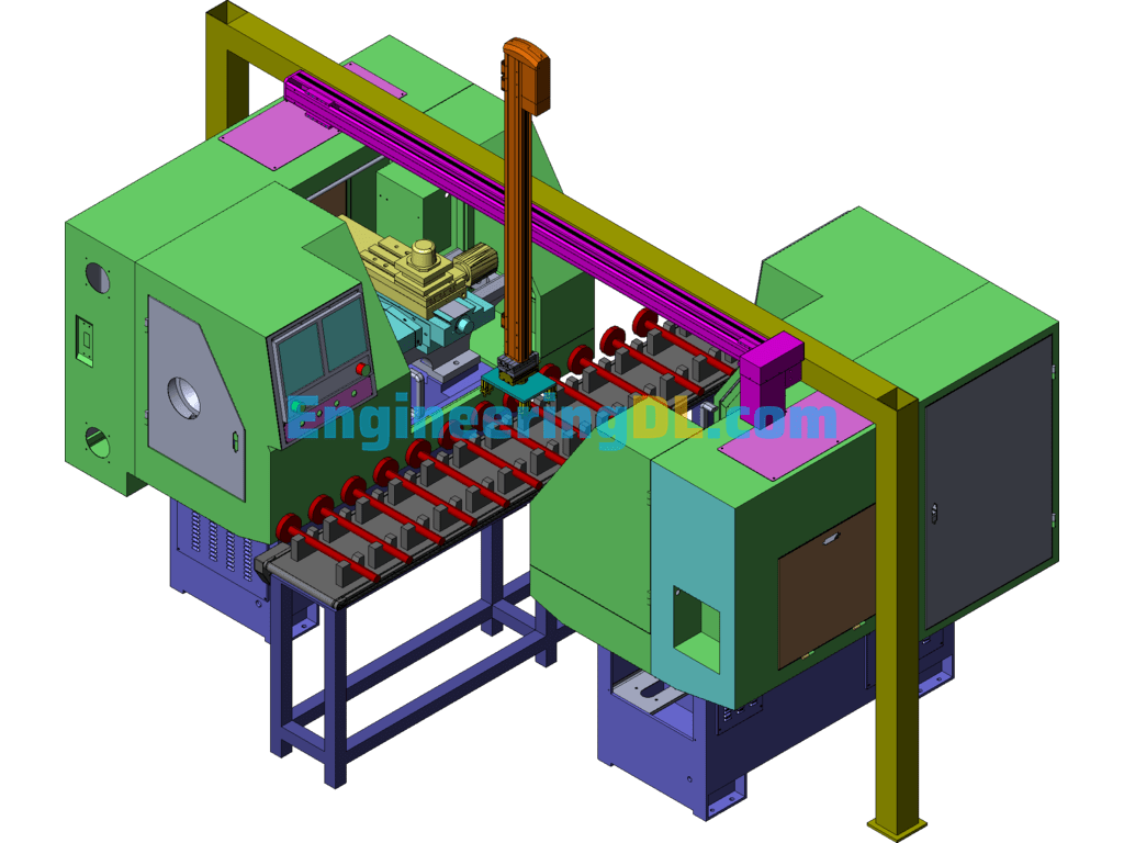 Lathe Loading And Unloading Trusses SolidWorks, 3D Exported Free Download