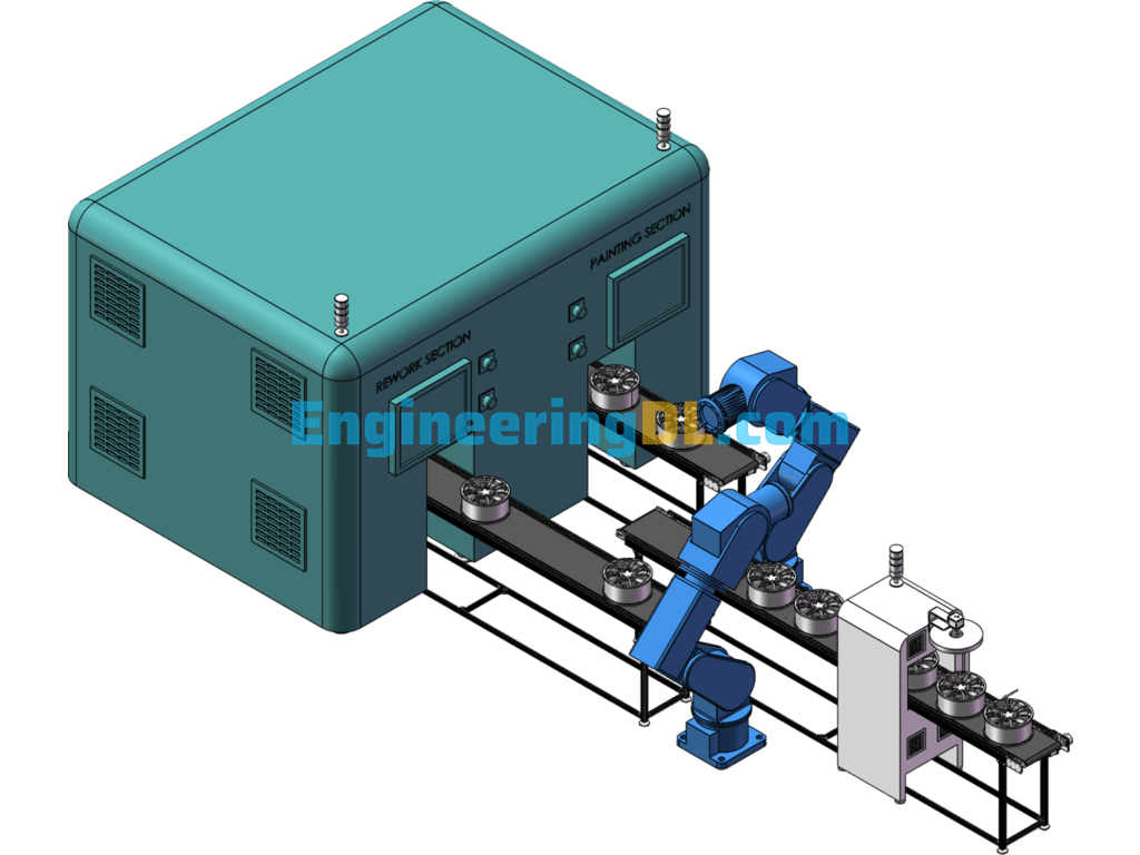 Wheel Heat Treatment Automation Line SolidWorks, 3D Exported Free Download