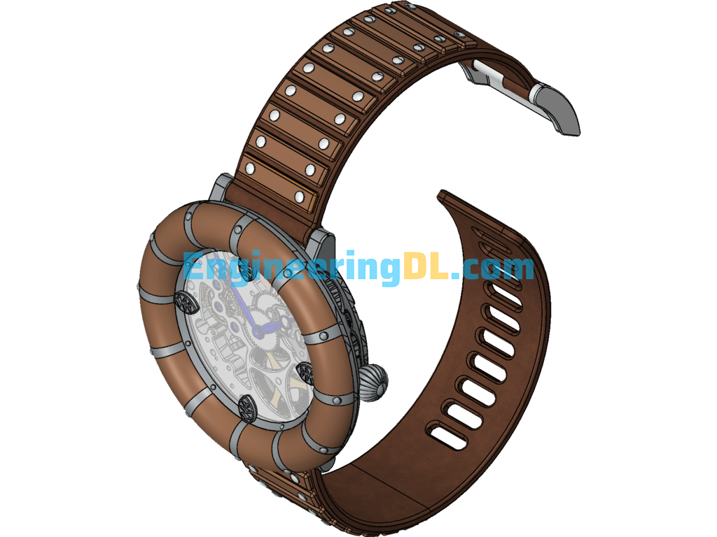 A Watch Designed With Wood Pieces Decoration SolidWorks Free Download