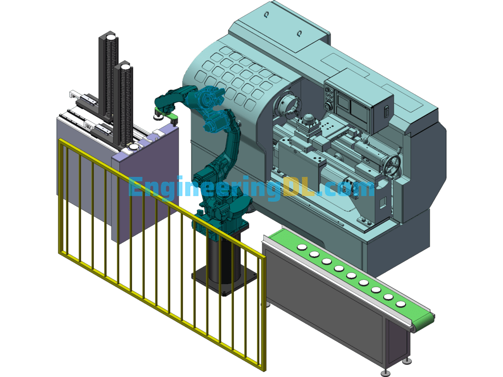 Casting Loading And Unloading Equipment, Robotic Automatic Lathe Unloading Equipment SolidWorks, 3D Exported Free Download