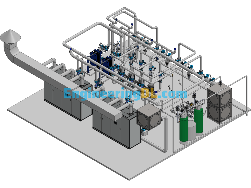 Boiler Room-2.4MW Gas Boiler Heating System SolidWorks Free Download