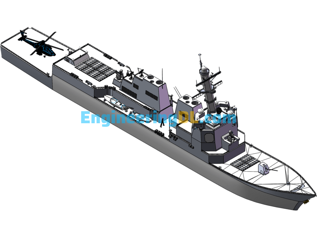Model Of Arleigh Burke-Class Guided Missile Destroyer SolidWorks, 3D Exported Free Download