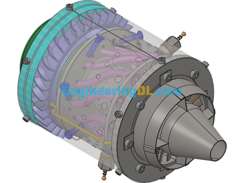 Rennes MW54 Gas Turbine Engine SolidWorks, 3D Exported Free Download