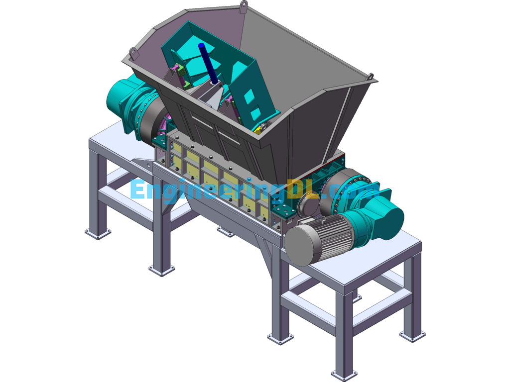 High Efficiency 1600 Twin Shaft Shredder SolidWorks, 3D Exported Free Download